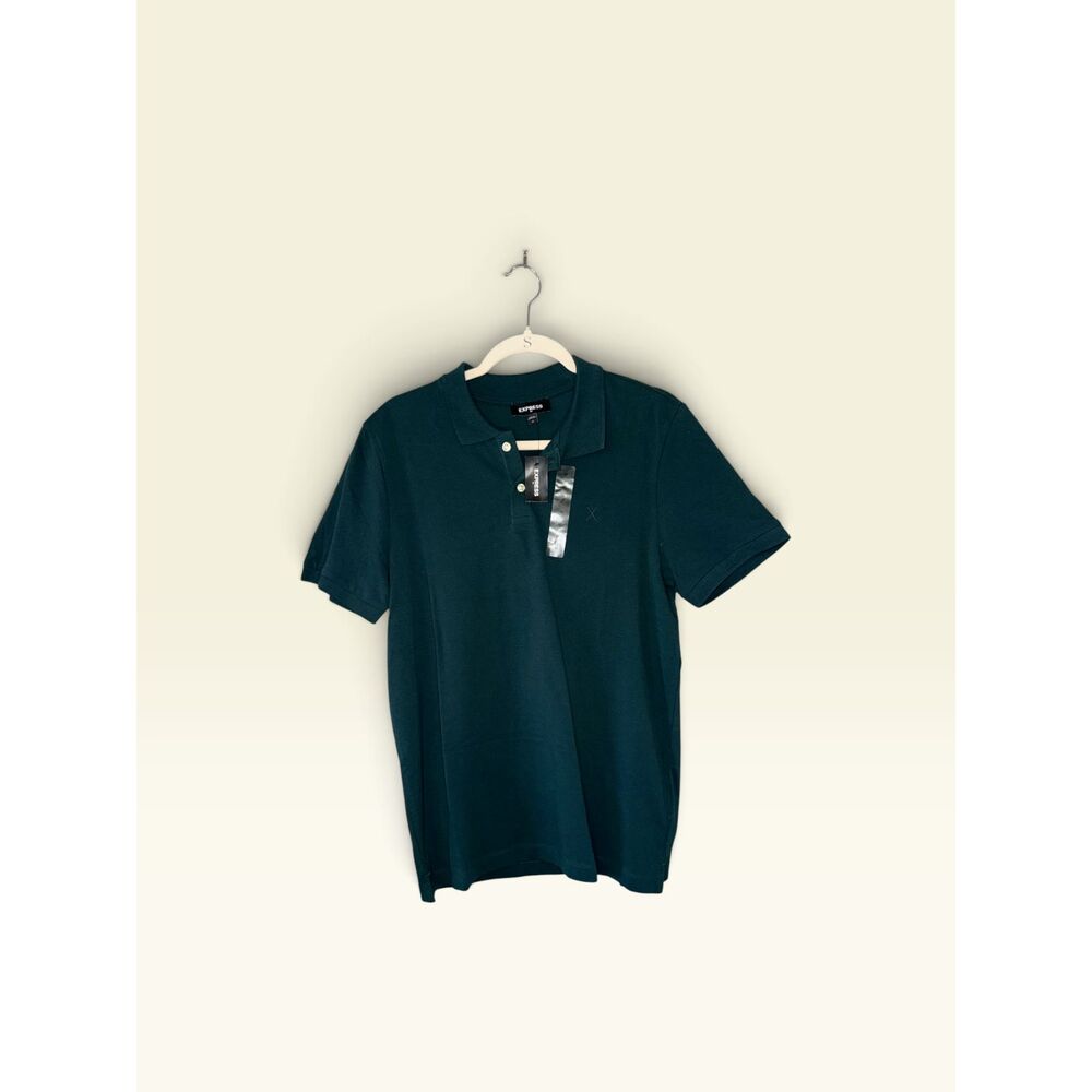 Express Men's Dark Green Polo Shirt Tonal X Logo Short Sleeve M NWT